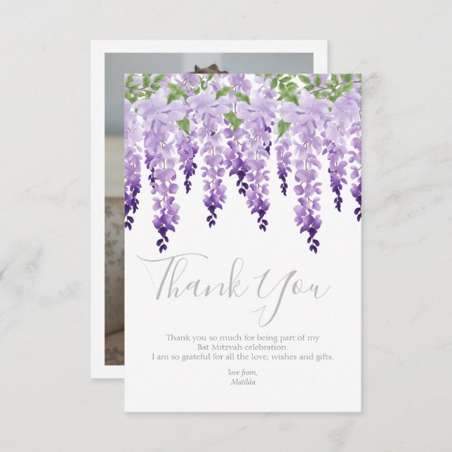 Wisteria Foto | Bat Mitzvah Dankeskarte (Vorne/Hinten)