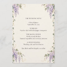 Wisteria-Garten Lavendel Blumen Hochzeits-Menükart