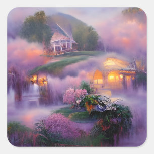 Wisteria-Hütte leuchtet bei Sonnenuntergang am Tei Quadratischer Aufkleber