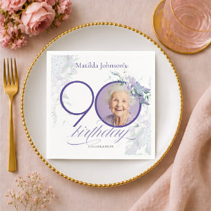 Wisteria Individuelle Foto-Blumen Lila 90. Geburts Serviette