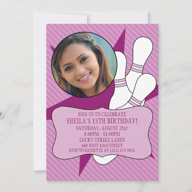 Wisteria keine Zeit, Bowling Party Foto zu verbrin Einladung (Vorderseite)