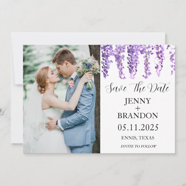 Wisteria Lavender Lila florales Foto Save The Date (Vorderseite)