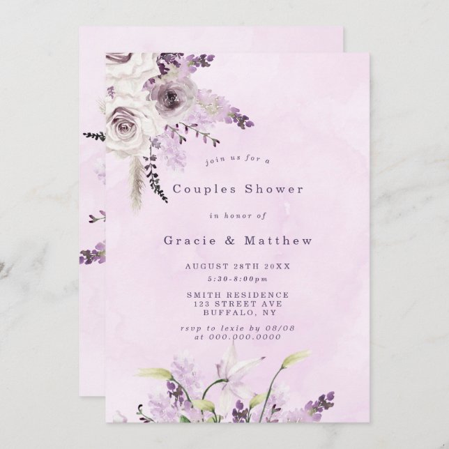Wisteria Lavender White Rose Couples Dusche einlad (Vorne/Hinten)