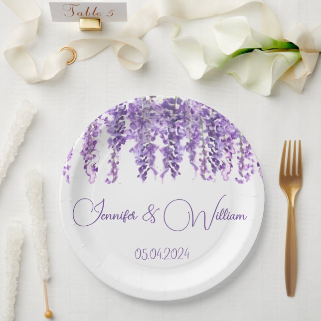Wisteria Lila Blume Aquarell Blumenzwiebeln Pappteller (Hochzeit)