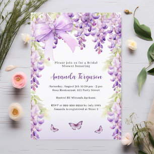Wisteria lila Blumenschmetterling-Bogen-Brautparty Einladung