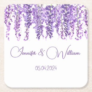 Wisteria Lila Blüten Aquarell Florale Hochzeit Rechteckiger Pappuntersetzer
