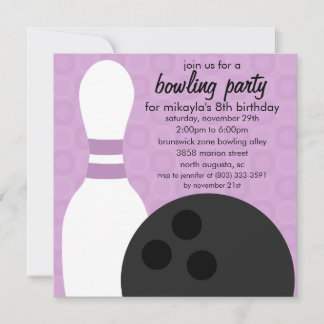 Wisteria Lila Button Pals Bowling Birthday Party Einladung