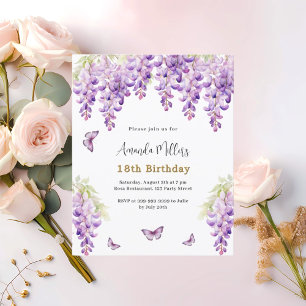 Wisteria lila Schmetterling Einladung zum Geburtst