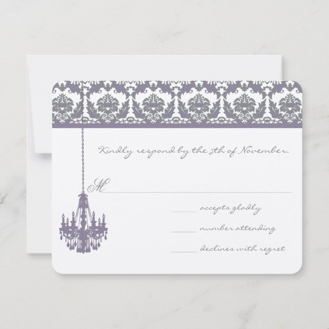 Wisteria Lila Vintage Chandelier Response Cards RSVP Karte (Rückseite)