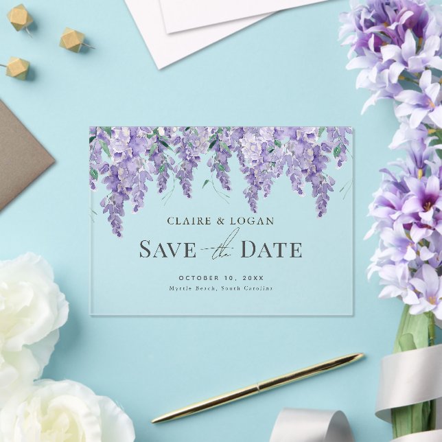 Wisteria Lila Watercolor Wedding Save the Date Acryleinladungen (In Situ (Hochzeit))