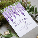 Wisteria Locarno | Bat Mitzvah Dankeskarte<br><div class="desc">Dieses Design bietet elegante Aquarellwein-Blume in sanften Lavendel und lila mit grünen Blätter auf weißem Hintergrund mit Ihrem Bat Mitzvah Dankeschön Nachricht unten. Personalisieren Sie den Text in den Textfeldern, indem Sie ihn bearbeiten. Für Sie entworfen von Evco Studio www.zazzle.com/store/evcostudio #batmitzvah #thankyou #dank #card #thankyoucard #wisteria #floral #Blume #leaf #leaf...</div>