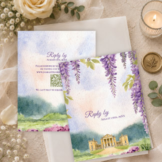 Wisteria Manor Estate Hochzeits-QR-Code RSVP Karte
