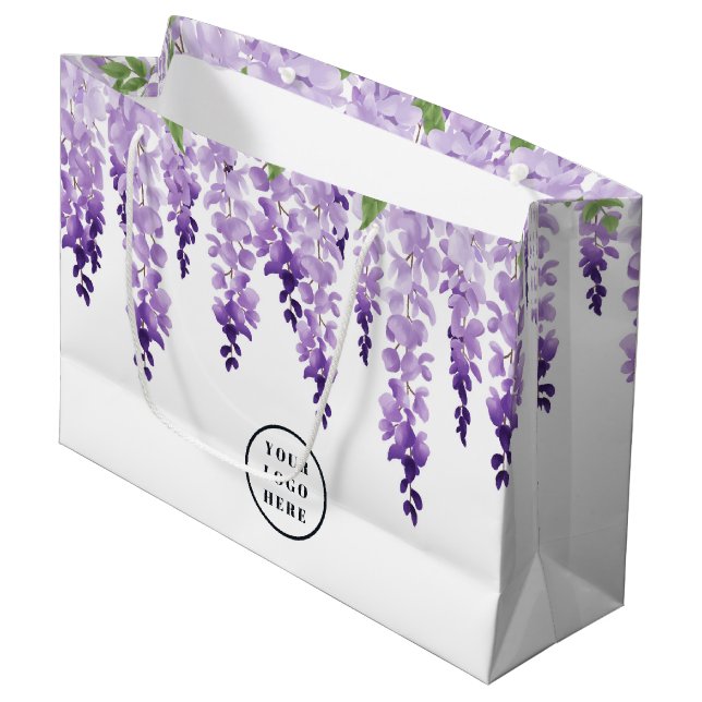 Wisteria Personalisiertes Logo | Unternehmen Große Geschenktüte (Vorderseite Schrägansicht)
