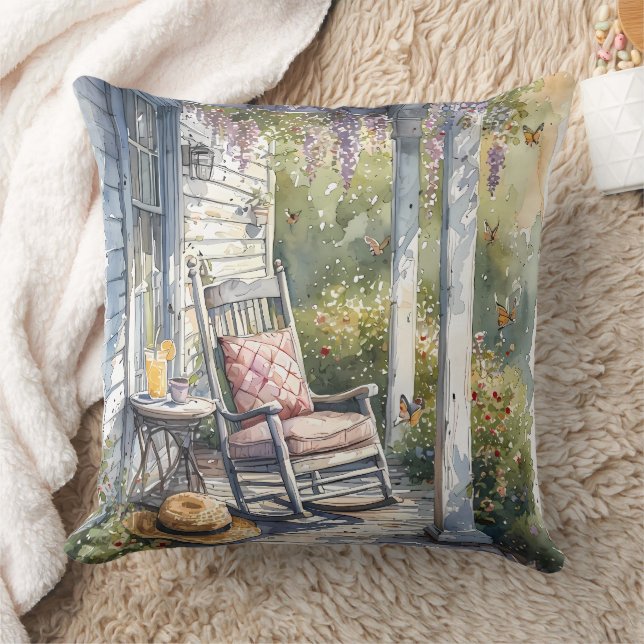 Wisteria Porch Rocking Chair Szene Kissen (Decke)