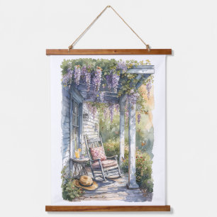 Wisteria Porch Rocking Chair Szene Wandteppich Mit Holzrahmen
