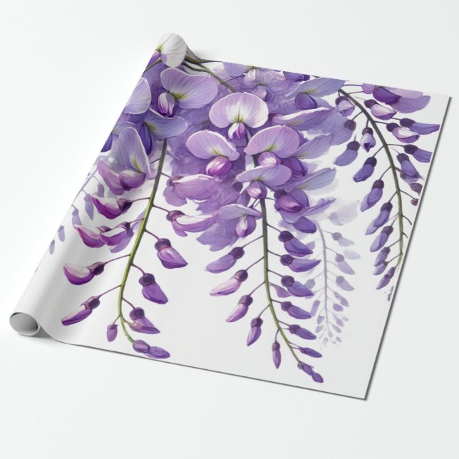 Wisteria Purple Blumen Wildblumen Aquarell Geschenkpapier (Ungerollt)