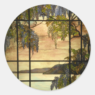 Wisteria-Reben in Buntglas Runder Aufkleber