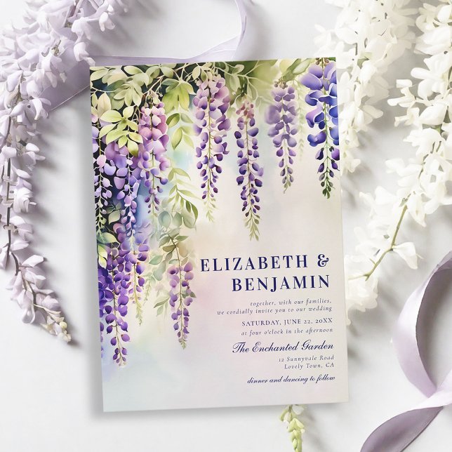 Wisteria Romantic Garden Party Einladung (wisteria garden party wedding invitation romantic elegant modern formal trendy classy watercolor )