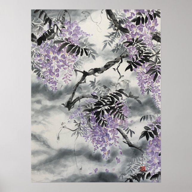 Wisteria Sumi e print Poster (Vorne)