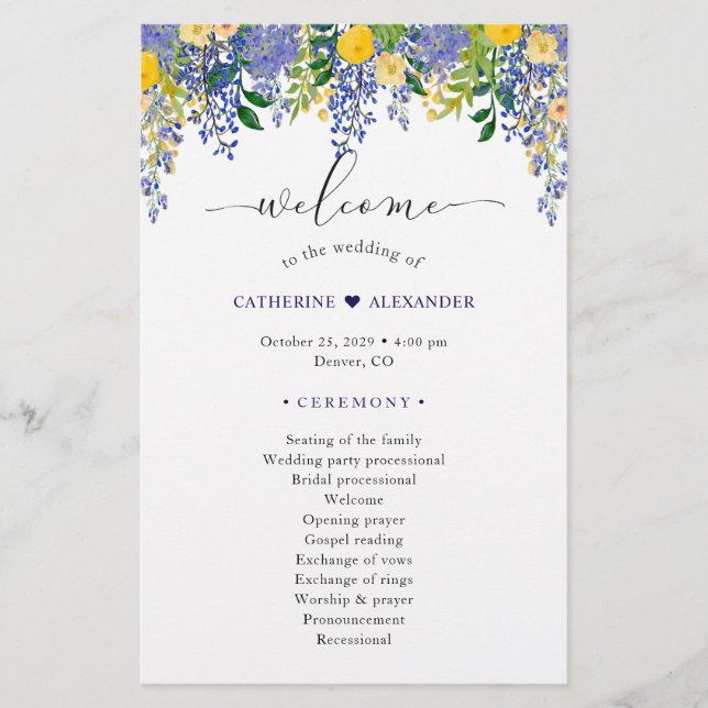 Wisteria Watercolor Floral Wedding Program (Vorderseite)