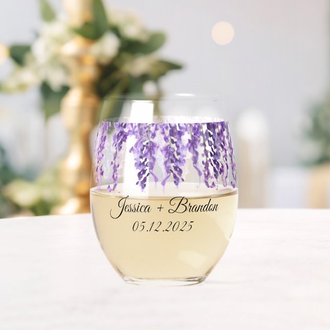 Wisteria Watercolor Purple Flowers Weinglas Ohne Stiel (Insitu (Hochzeit))