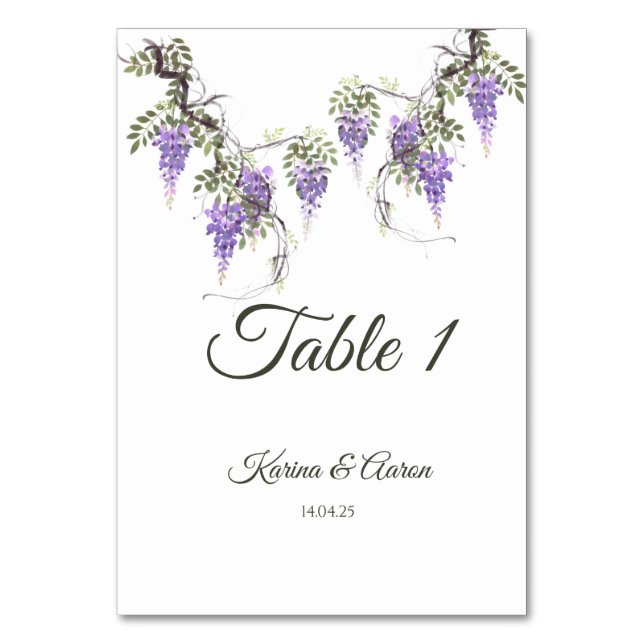 Wisteria Wedding Welcome Sign Tischnummer (Vorderseite)