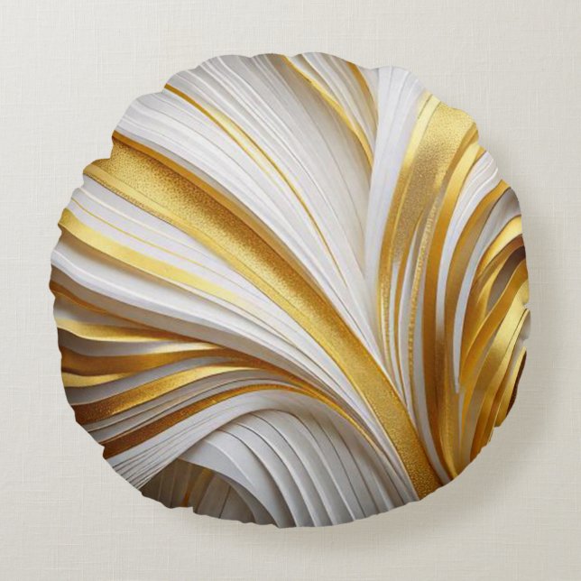 Wit Goud Retro Kussen  Rundes Kissen (Vorderseite)