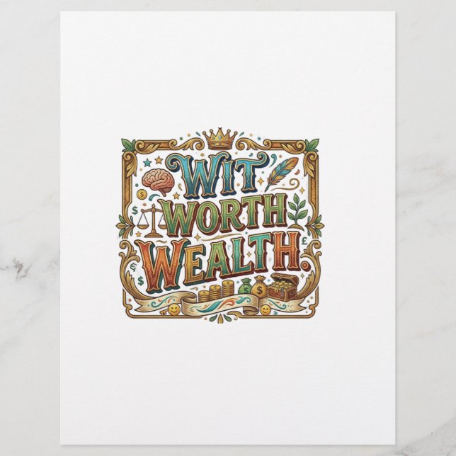 Wit Worth Wealth – Clever Zitat-Typografie Briefbogen (Vorderseite)