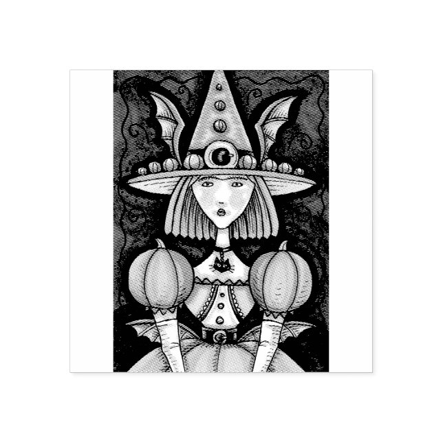 WITCH BAT GIRL, GOTH HALLOWEWEWEEN RUBBER BRIEFMAR GUMMISTEMPEL (Prägung)