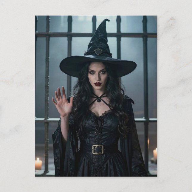 Witch behind bars because she commented crime postkarte (Vorderseite)