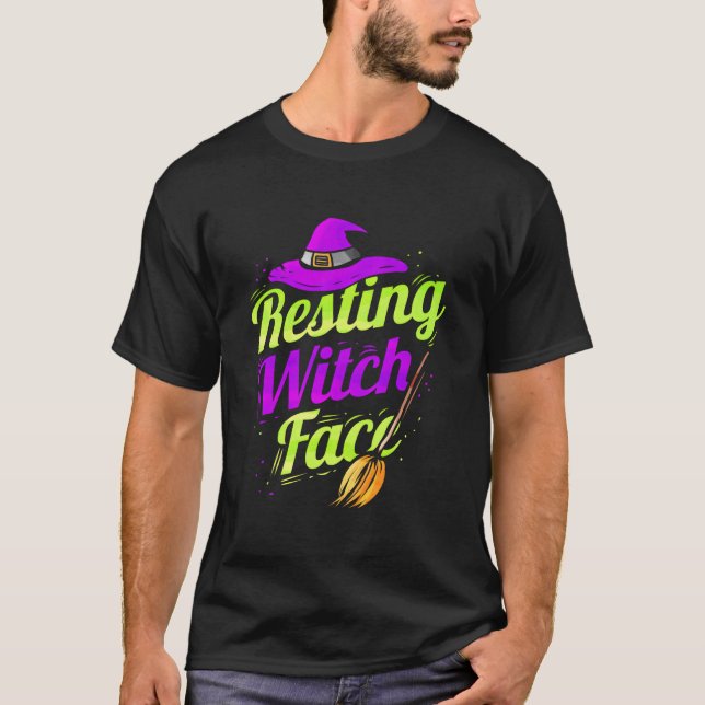 Witch Broom Halloween Resting Witch Face T-Shirt (Vorderseite)