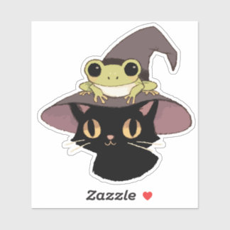 Witch Cat And Frog Aufkleber