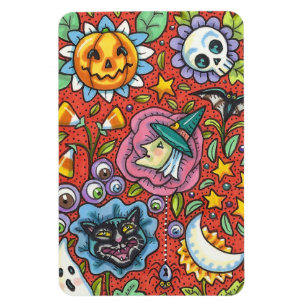WITCH, CAT, GHOST, FARBIGE HALLOWEEN FOLKGARTEN MAGNET