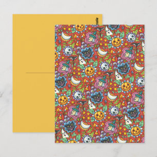 WITCH, CAT, GHOST, FARBIGE HALLOWEEN FOLKGARTEN POSTKARTE