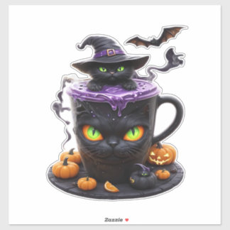 Witch Cat Halloween Latte  Creepy Cute Coffee with Aufkleber