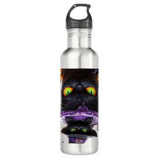 Witch Cat Halloween Latte  Creepy Cute Coffee with Edelstahlflasche