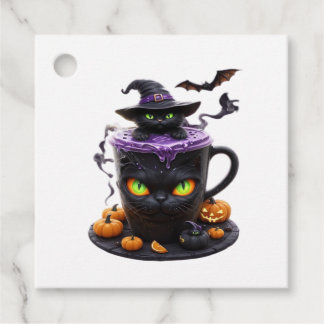 Witch Cat Halloween Latte  Creepy Cute Coffee with Geschenkanhänger