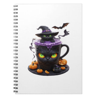 Witch Cat Halloween Latte  Creepy Cute Coffee with Notizblock