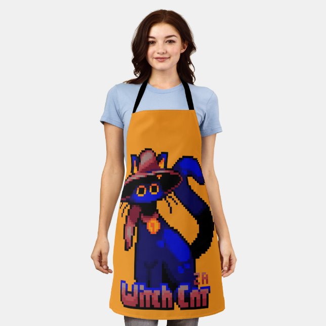 Witch Cat, Halloween Pixel Art Schürze (Getragen)