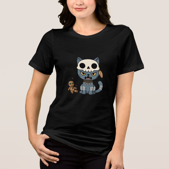 Witch Cat Voodoo Doll Tri-Blend Shirt (Vorderseite)
