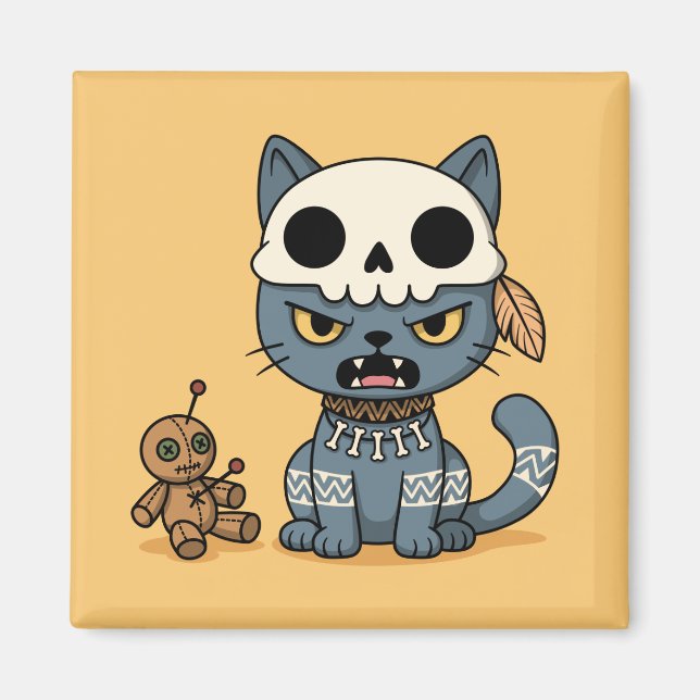 Witch Cat Voodoo Doll Yellow Magnet (Vorne)