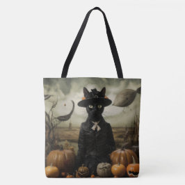 Witch Cat with Pumpkins 