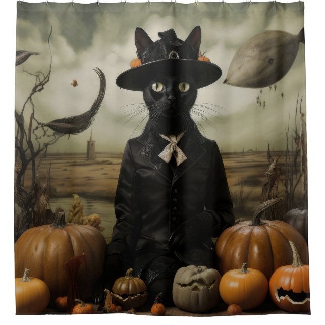 Witch Cat with Pumpkins  Duschvorhang (Vorderseite)