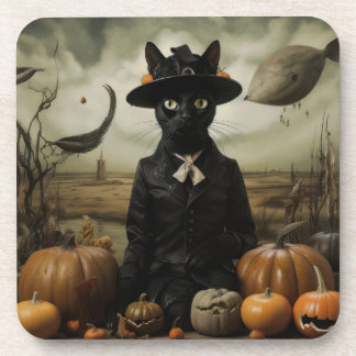Witch Cat with Pumpkins Getränkeuntersetzer