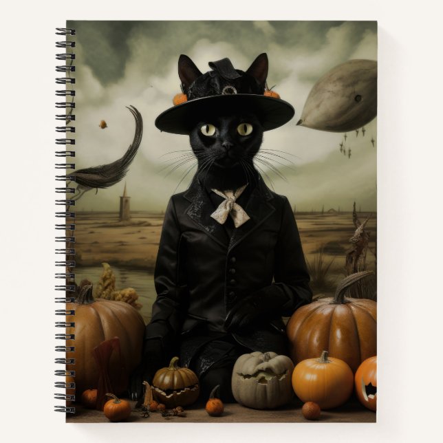Witch Cat with Pumpkins  Notizbuch (Vorderseite)