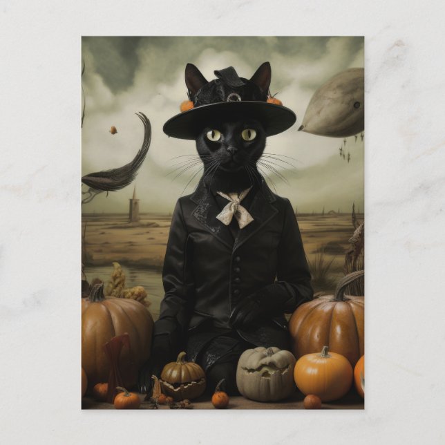 Witch Cat with Pumpkins  Postkarte (Vorderseite)