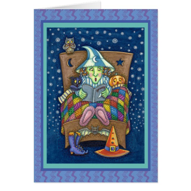 WITCH ERZÄHLT SPOOKY BEDTIME STORIES GREETING CARD (Vorne)