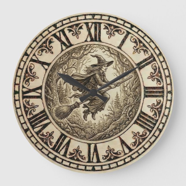 Witch Forest wooden Wall Clock  Große Wanduhr (Vorderseite)