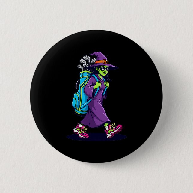Witch Golf Halloween Costume Funny Retro Design Lo Button (Vorderseite)