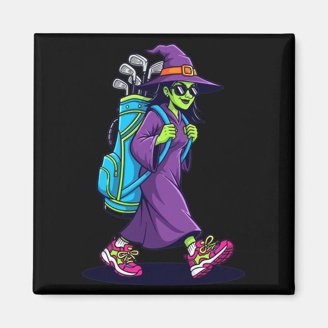 Witch Golf Halloween Costume Funny Retro Design Lo Magnet (Vorne)